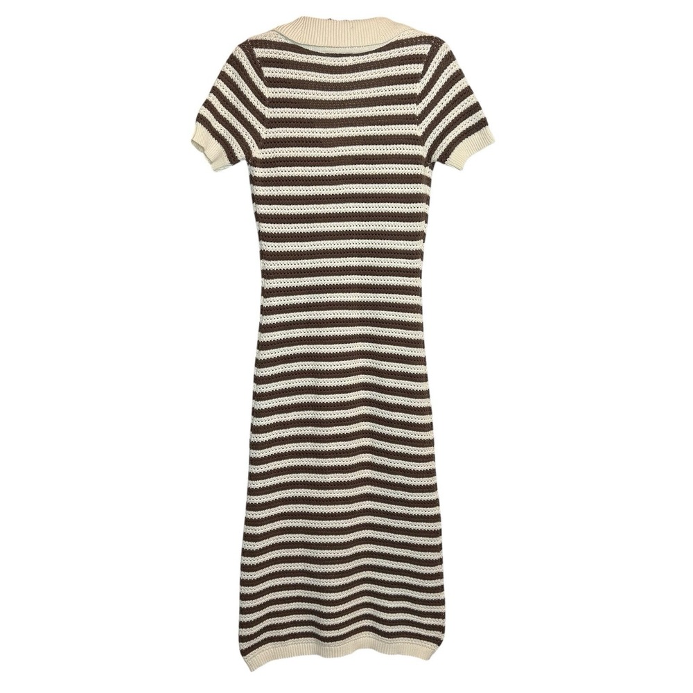 The‎ Workshop Crocheted Midi Dress S Brown Striped Collared Retro Cotton Knit - Picture 5 of 9